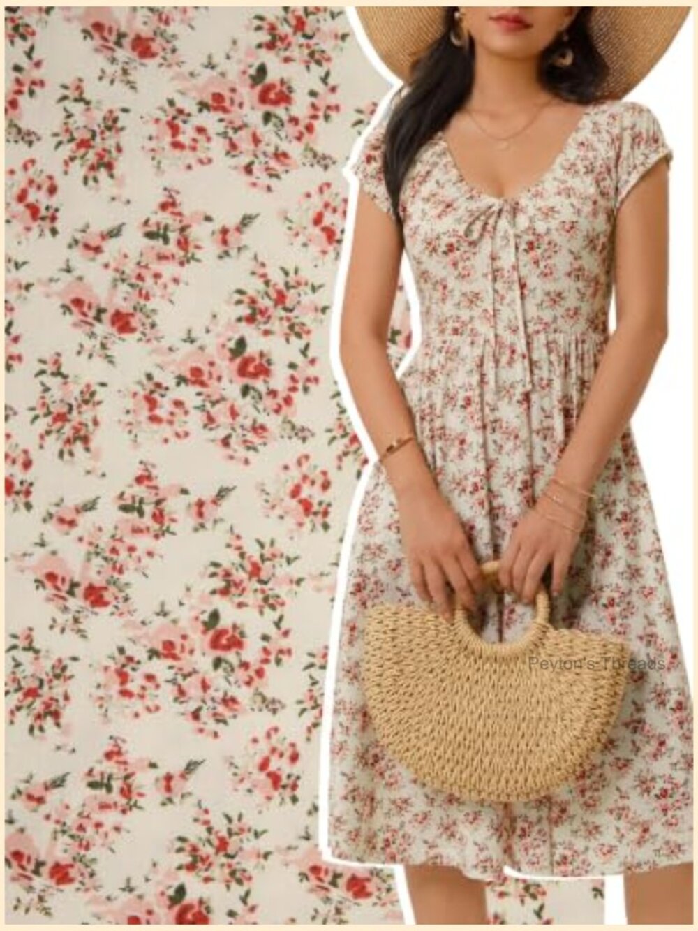 Women's Casual Midi Dress with Pockets V Neck Puff Sleeve A-Line Sundress - Picture 3 of 7